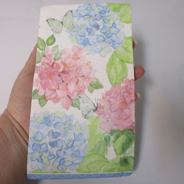 2-Pink and Blue Hydrangea Guest Towel Decoupage Napkins-Spring Decoupage Napkins-Floral Decoupage Napkins-Flower Decoupage Napkins
