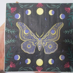 Celestial Butterfly Cocktail Decoupage Napkins-Halloween Decoupage Napkins-Moon Butterfly Napkins-Gothic Napkins-Dark Butterfly Napkins