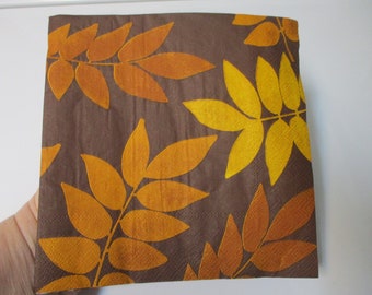 2-Brown Fall Leaves Luncheon Decoupage Napkins-Thanksgiving Decoupage Napkins-Leaf Decoupage Napkins-Autumn Decoupage Napkins