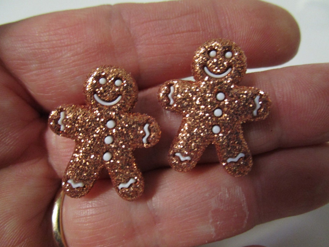 FREE SHIPPING Glitter Gingerbread Man Stud Earringschristmas Earrings