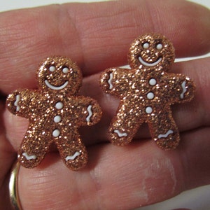 FREE SHIPPING! Glitter Gingerbread Man Stud Earrings-Christmas Earrings