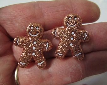 FREE SHIPPING! Glitter Gingerbread Man Stud Earrings-Christmas Earrings