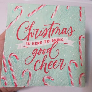 2-Candy Cane Cocktail Decoupage Napkins-Christmas Is Here To Bring Good Cheer Napkins-Christmas Decoupage Napkins