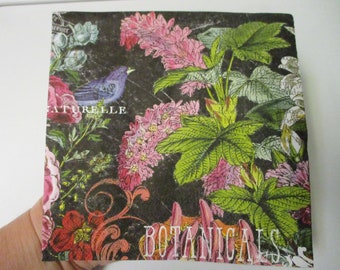 2-Black Botanical Garden Luncheon Decoupage Napkins-Spring Decoupage Napkins-Floral Decoupage Napkins-Bird Decoupage Napkins