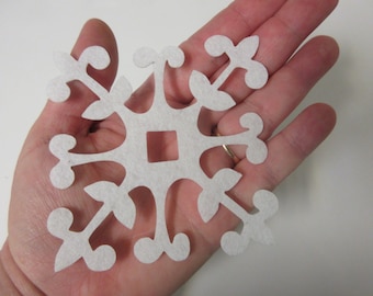 6 LARGE-4.5" STIFF White Felt Snowflake Die Cuts-Christmas Decor