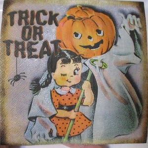 2-Vintage Halloween Luncheon Decoupage Napkins-Retro Halloween Napkins-Halloween Collage Napkins
