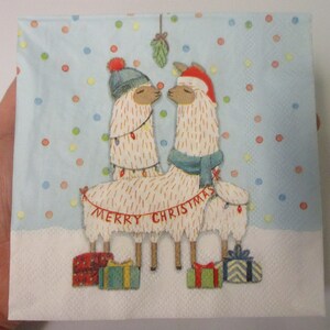 Christmas Kissing Llamas Cocktail Decoupage Napkins-Christmas Decoupage Napkins-Mistletoe Llamas Napkins