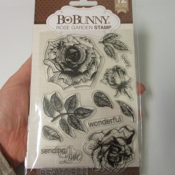 Bo Bunny Rose Garden Cling Stamp Set-Valentine's Day Stamps-Floral Stamps