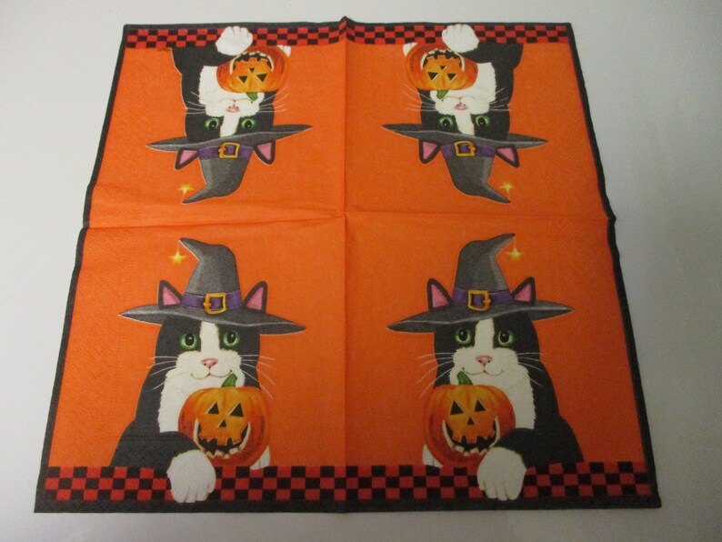 2halloween Cat Cocktail Decoupage Napkinshalloween Decoupage Etsy