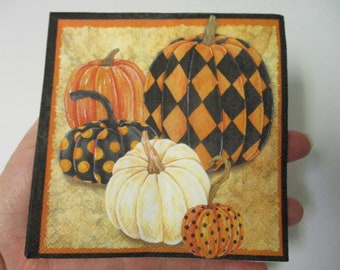 2-Patterned Pumpkins Cocktail Decoupage Napkins-Fall Decoupage Napkins-Halloween Decoupage Napkins