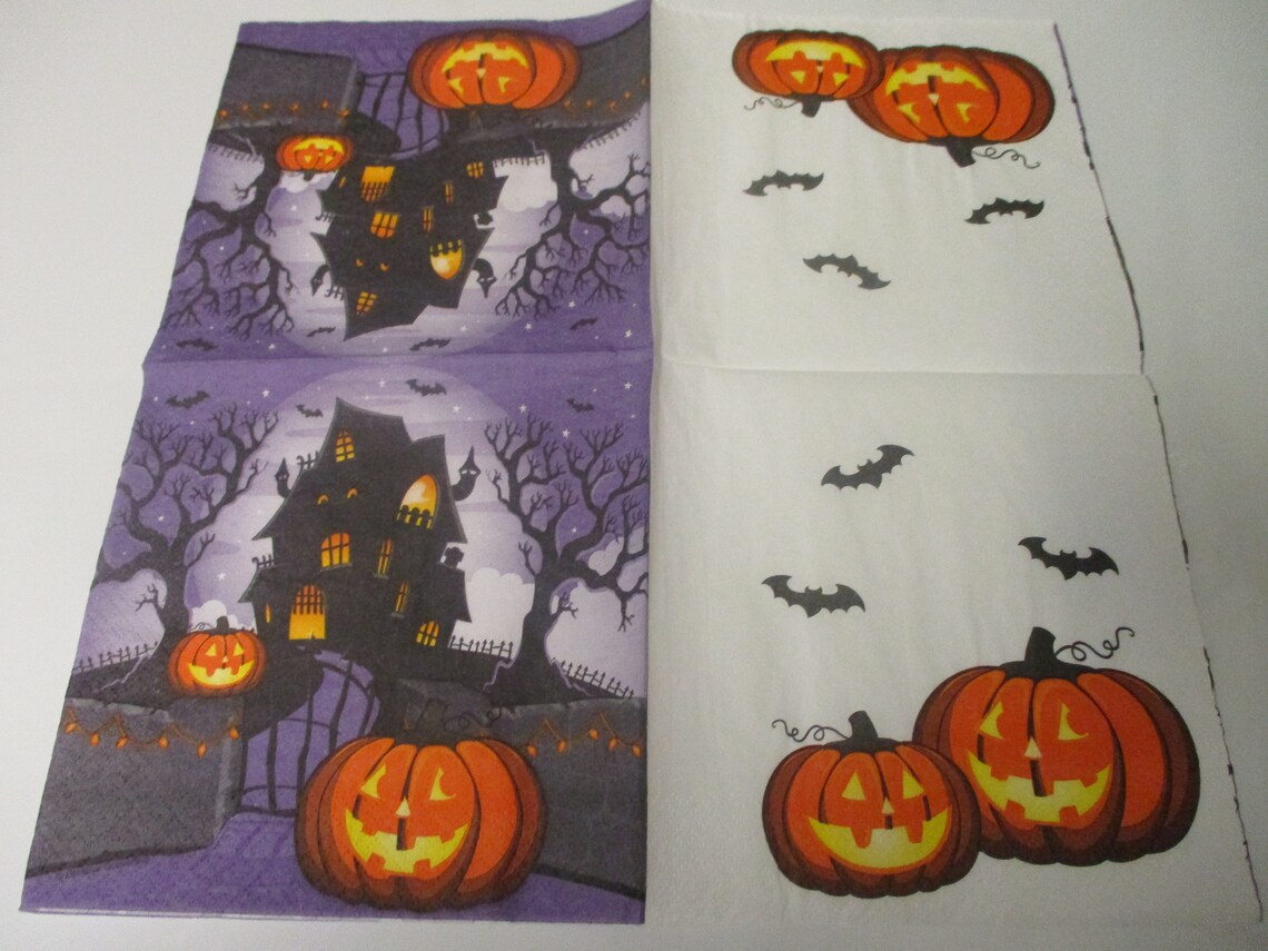 2Haunted House Luncheon Decoupage NapkinsHalloween Decoupage Etsy