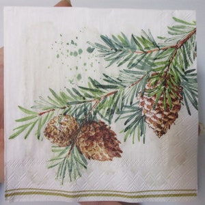 2-Pinecone Branch Cocktail Decoupage Napkins-Christmas Decoupage Napkins