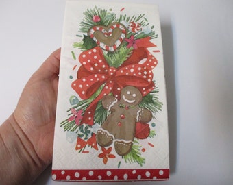 2-Gingerbread Cookies Swag Guest Towel Decoupage Napkins-Christmas Decoupage Napkins-Buttered Rum Recipe Napkins