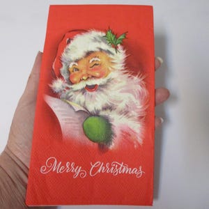 2-Retro Santa Guest Towel Decoupage Napkins-Christmas Decoupage Napkins-Santa Reading List Napkins-Christmas Collage Napkins