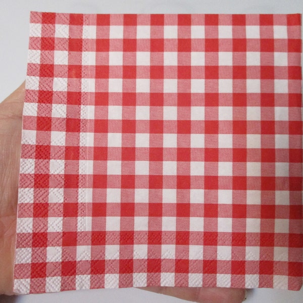 2-Red and White Checked  Gingham Cocktail Decoupage Napkins-Red and White Buffalo Plaid Decoupage Napkins-Christmas Decoupage Napkins