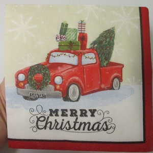 2-Vintage Red Truck Luncheon Cocktail Decopage Napkins-Christmas Decoupage Napkins-Retro Christmas Truck Decoupage Napkins