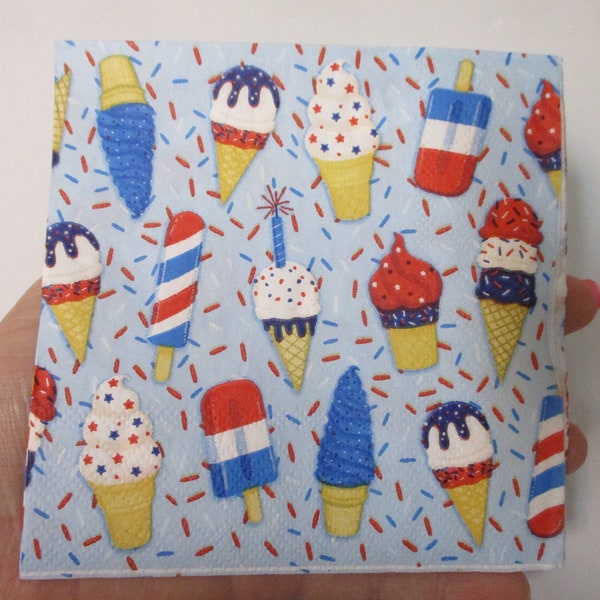 2-July 4th Ice Cream and Popsicles Cocktail Decoupage Napkins-July 4th Decoupage Napkins-Summer Decoupage Napkins