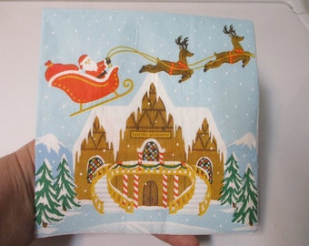 2-Santa Sleigh Scene Luncheon Decoupage Napkins-Christmas Decoupage Napkins-Twas The Night Before Christmas Napkins