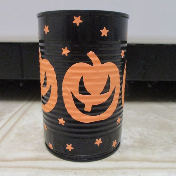 Glow In The Dark Jack O Lantern Decoupage Can-Upcycled Decoupage Tin Can-Halloween Decoupage Can