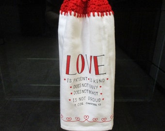 Double Handmade Valentine's Day Crocheted Towel-Love Is Patient Love Is Kind Crocheted Towel