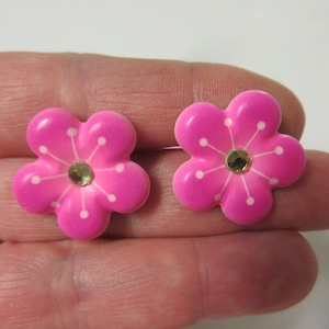 FREE SHIPPING! Cherry Blossom Hot Pink Stud Earrings-Summer Earrings-Spring Earrings-Flower Earrings