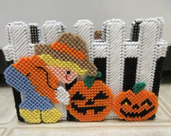 DOUBLE SIDED! Pumpkin Patch Plastic Canvas LARGE Halloween Napkin Holder-Halloween Decor-Fall Decor-Handmade Plastic Canvas