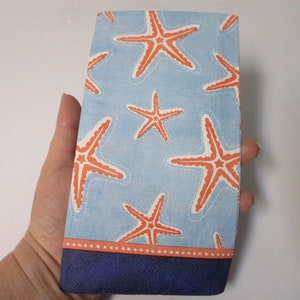 2-Coral and Blue Starfish Guest Towel Decoupage Napkins-Shell Decoupage Napkins-Tropical Decoupage Napkins-Summer Decoupage Napkins