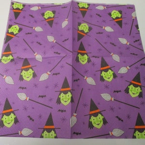 2-Witch and Witch Broom Cocktail Decoupage Napkins-Halloween Decoupage Napkins-Retro Witch Napkins image 2