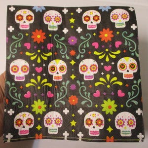 2-Floral Sugar Skull Luncheon Decoupage Napkins-Halloween Decoupage Napkins-Di De Muertos Decoupage Napkins-Day Of The Dead Napkins