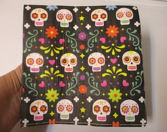 2-Floral Sugar Skull Luncheon Decoupage Napkins-Halloween Decoupage Napkins-Di De Muertos Decoupage Napkins-Day Of The Dead Napkins