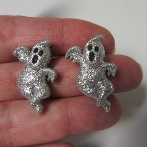 FREE SHIPPING! Silver Glitter Ghost Stud Earrings-Halloween Stud Earrings-Ghost Earrings-Halloween Earrings