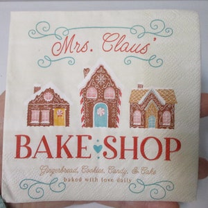 2- Gingerbread House Cocktail Decoupage Napkins-Christmas Decoupage Napkins-Mrs. Claus Bake Shop Decoupage Napkins
