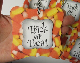 6 Trick Or Treat Halloween Tags-Candy Corn Halloween Tags-Halloween Tags-Halloween Decor