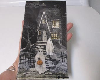 2 serviettes de table pour décoration d'invité scène fantôme-serviettes pour décoration d'Halloween-serviettes collage Halloween-serviettes scène Halloween