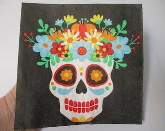 2-Sugar Skull Luncheon Decoupage Napkins-Halloween Decoupage Napkins-Dia De Los Muertos Napkins-Day Of The Dead Napkins