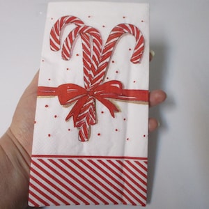 2-Candy Cane Guest Towel Decoupage Napkins-Christmas Decoupage Napkins