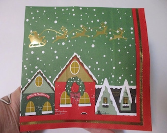2-Christmas Scene Luncheon Decoupage napkins-Reindeer Sleigh Decoupage Napkins-Christmas Decoupage Napkins