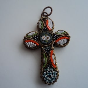 Pendente de cruz micro mosaico antigo C 1900