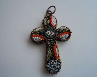 Antique C 1900 micro Mosaic cross pendant