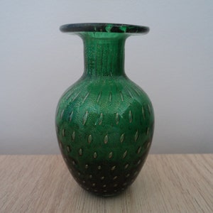 Murano glass Bullicante green small vase
