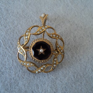 Vintage 9 ct gold amethyst seeds pearl pendant brooch