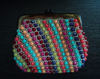 Vintage 60s mod multicolor plastic beaded purse