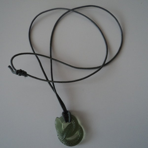 Lalique Serpent pendant on green cord