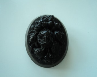 Antique Victorian mourning flower Vulcanite brooch