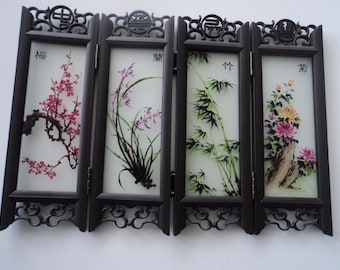 Paravent miniature, décoration asiatique, motifs fleurs de lotus