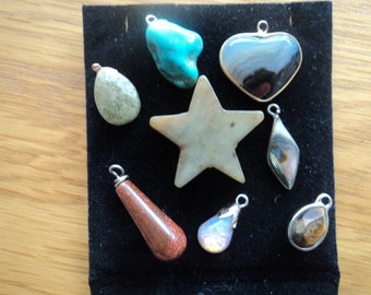 Seven  Vintage stones charms one star pendant