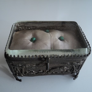 Antique French Ormolu Bevelled Glass Trinket Jewellery casket