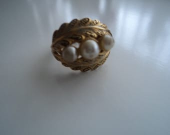 Vintage 14KT GE ESPO Double Pearl Ring - Etsy