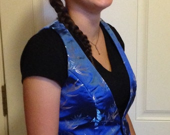 Blue Brocade Vest Size Small, one only.