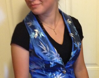 Blue Brocade Vest Size Small, one only with collar.